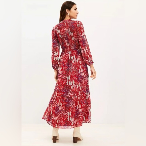 LOFT Red and Purple Long Sleeve Dress - Picture 4 of 14